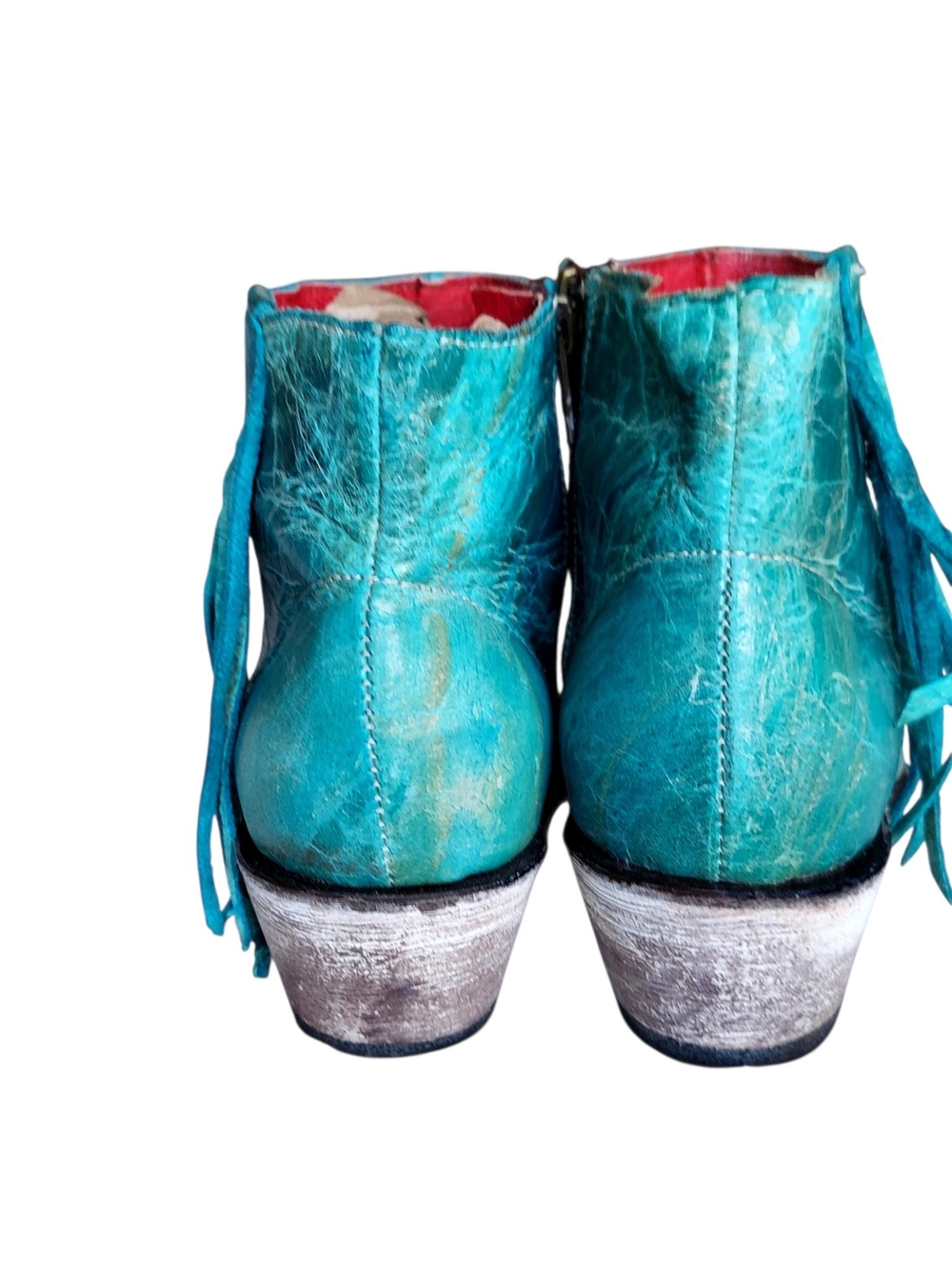 Ferrini Turquoise Teal Leather Fringe Western Ankle Boots 6.5 Coastal Cowgirl - Picture 7 of 12